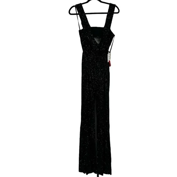 Mac Duggal Leena Sequined V-Neck Cut-Out Jumpsuit Black Size 6 NWT